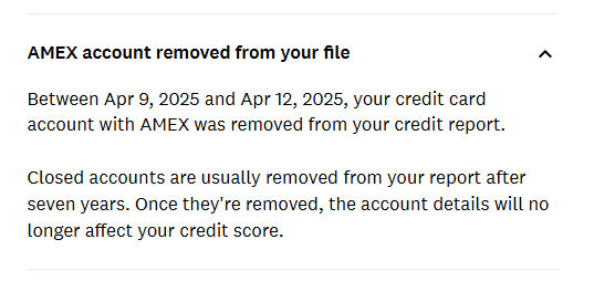 AMEX account removed from credit report